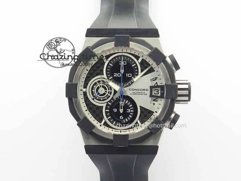 C1 Chronograph SS H-Maker Black CF Dial On Black Rubber Strap A TravelReady 6408