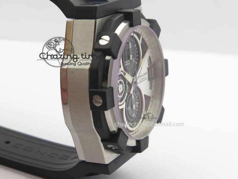 C1 Chronograph SS H-Maker Black CF Dial On Black Rubber Strap A TravelReady 6408