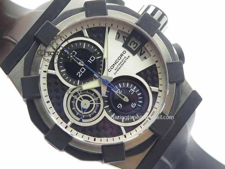 C1 Chronograph SS H-Maker Black CF Dial On Black Rubber Strap A TravelReady 6408