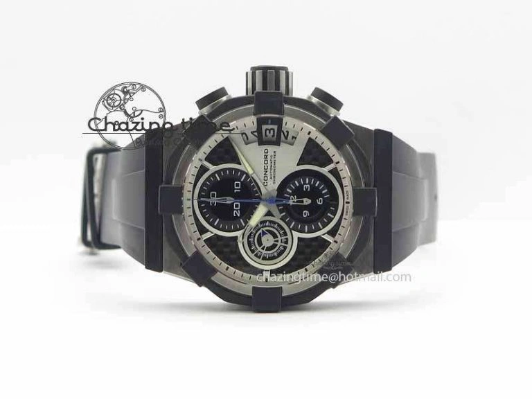 C1 Chronograph SS H-Maker Black CF Dial On Black Rubber Strap A TravelReady 6408