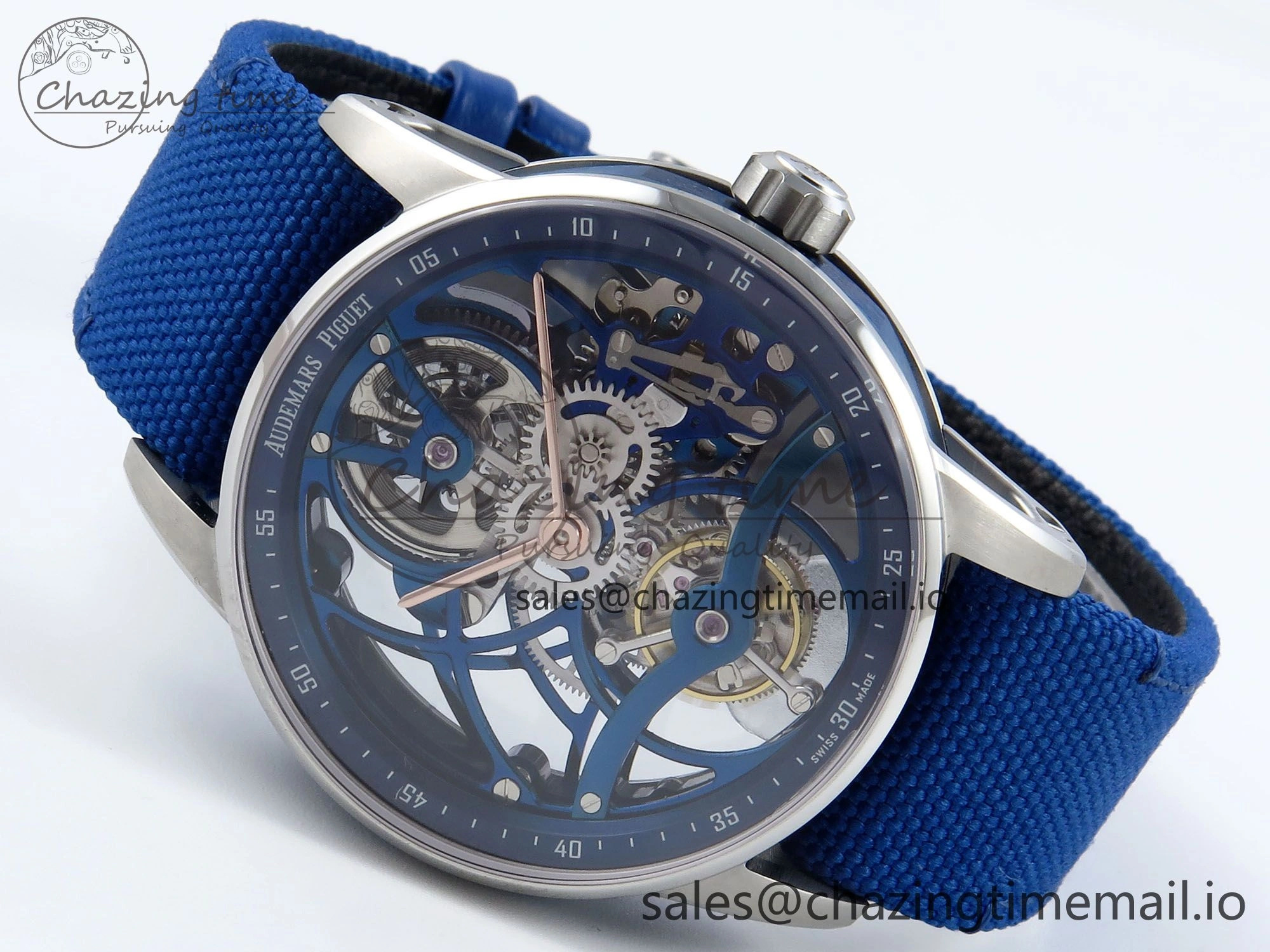 Efficient CODE 11.59 Tourbillon 26600 SS APPF Best Edition Blue Dial on Blue Nylon Strap A 4296