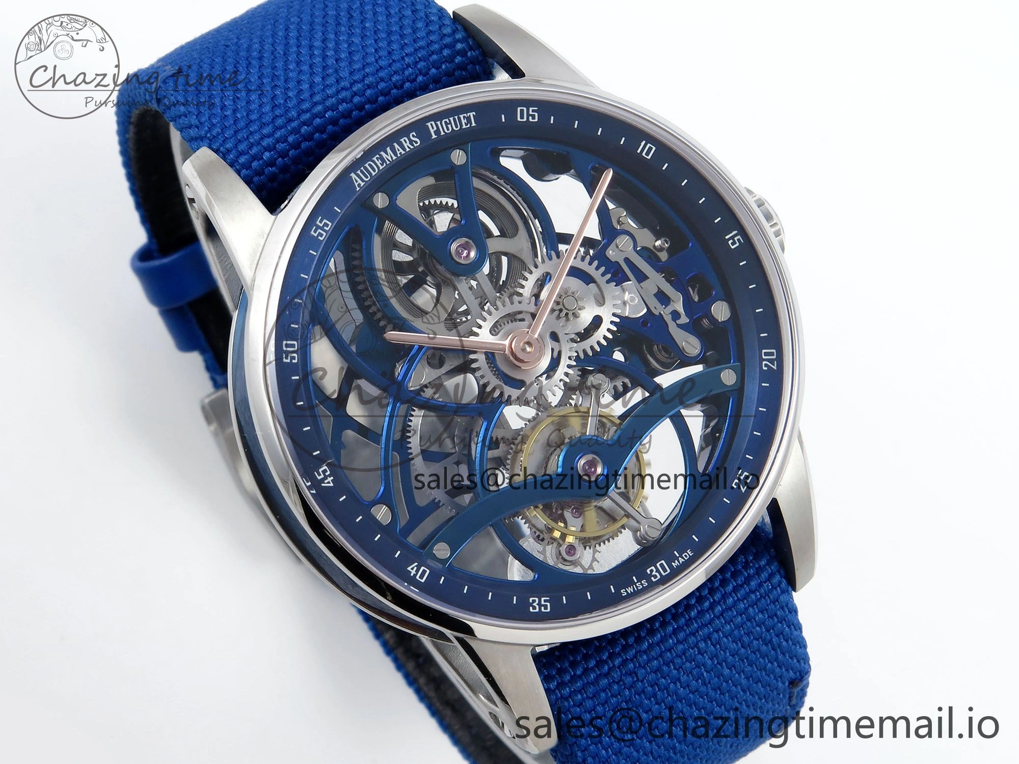 Efficient CODE 11.59 Tourbillon 26600 SS APPF Best Edition Blue Dial on Blue Nylon Strap A 4296