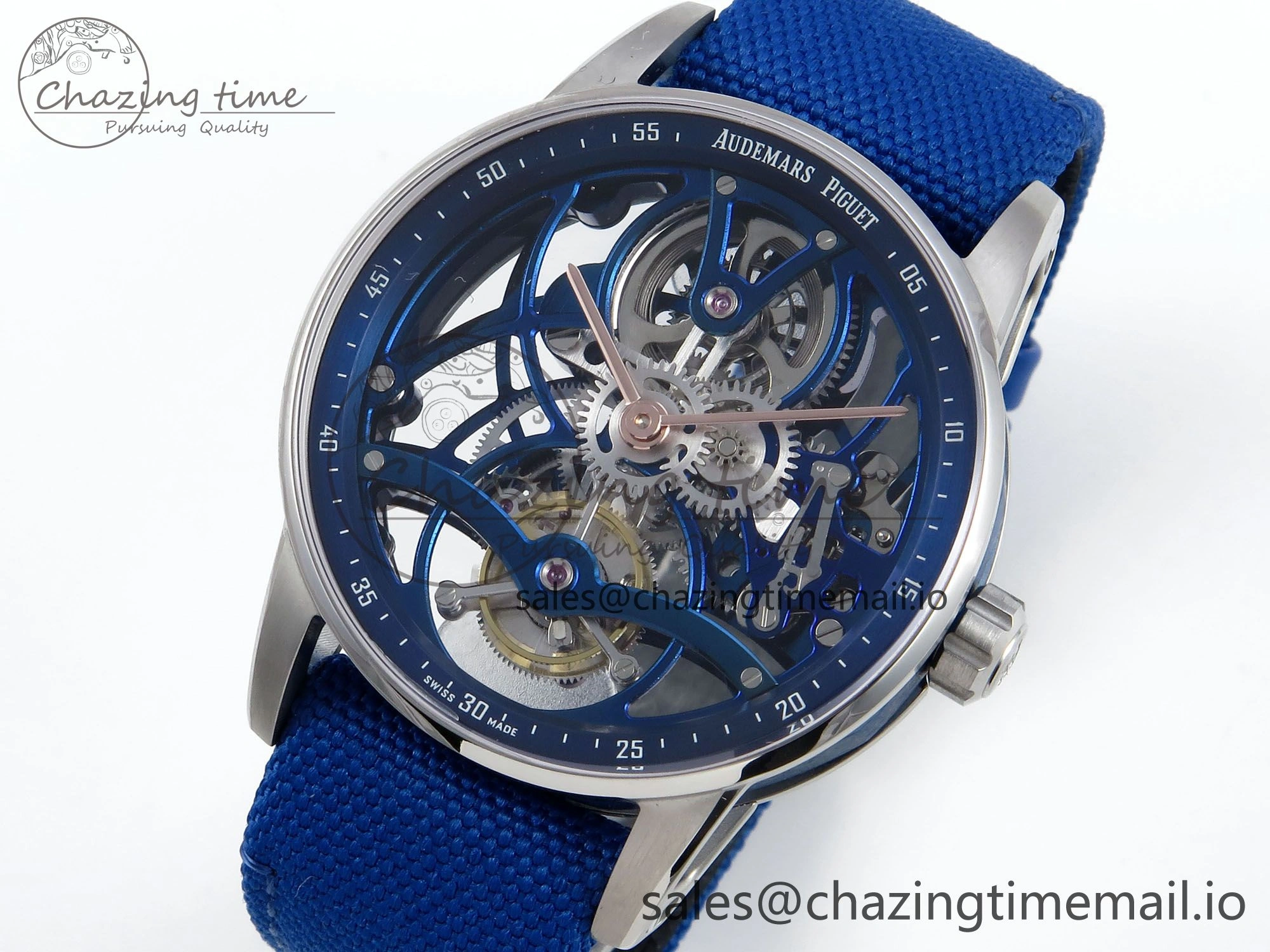 Efficient CODE 11.59 Tourbillon 26600 SS APPF Best Edition Blue Dial on Blue Nylon Strap A 4296