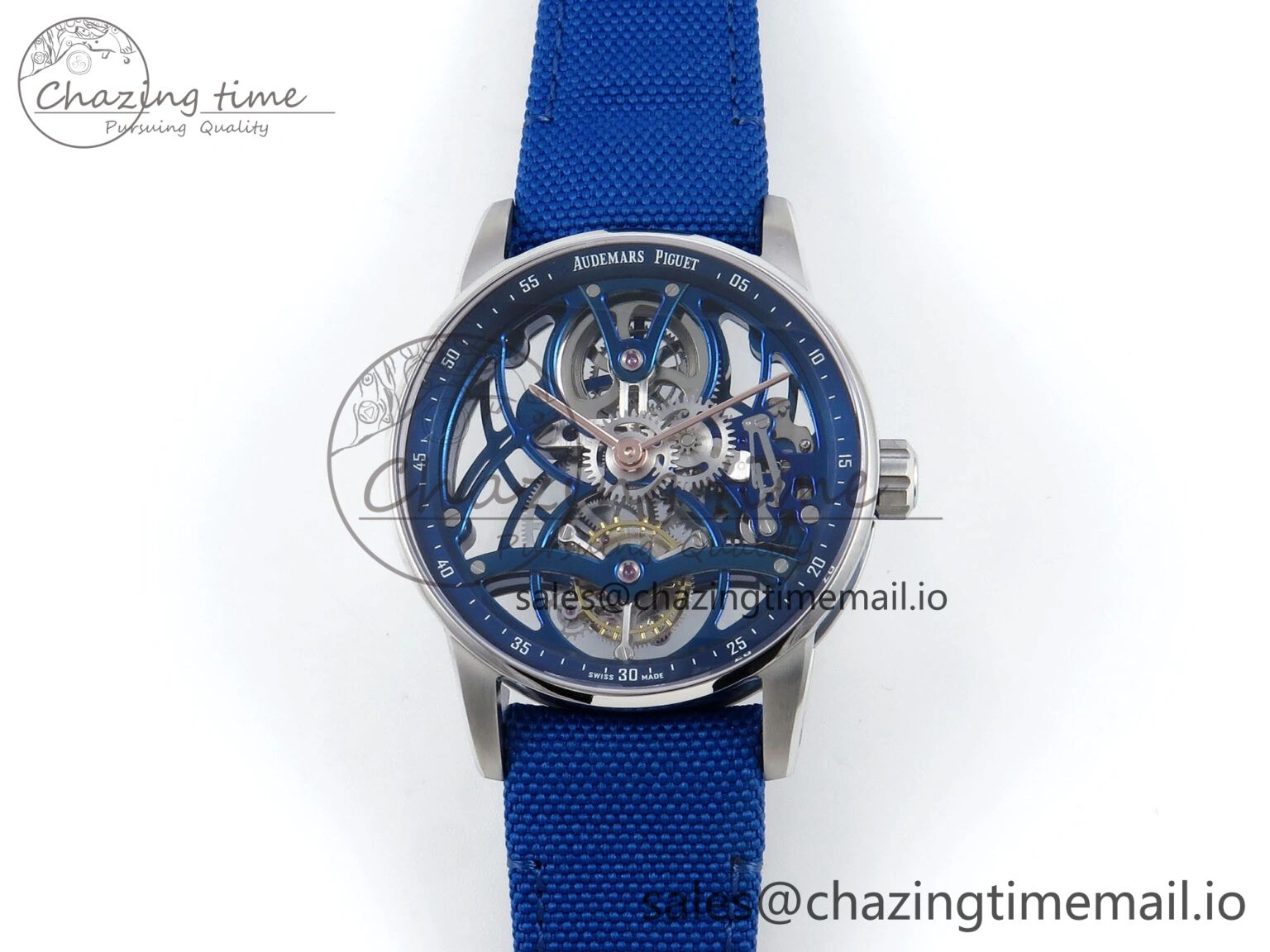 Efficient CODE 11.59 Tourbillon 26600 SS APPF Best Edition Blue Dial on Blue Nylon Strap A 4296