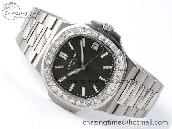 Supportive CUSTOM MODDED NAUTILUS 5711 1300A-001 BUFF 1:1 Edition Diamonds Bezel Green Dial On SS Bracelet PPM324 Super Clone 10851