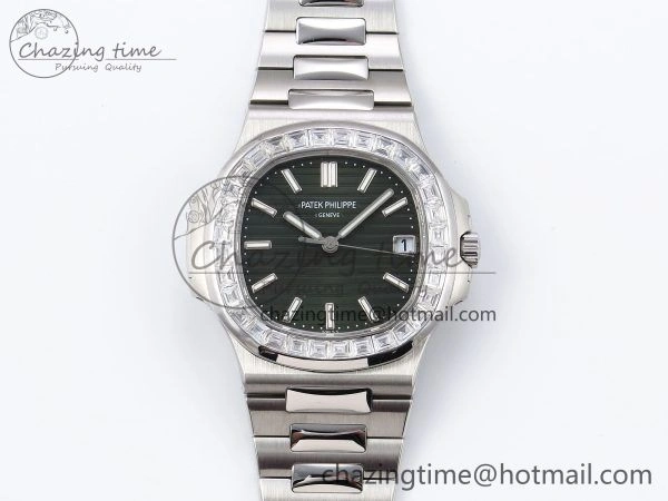 UrbanChic CUSTOM MODDED NAUTILUS 5711 1300A-001 BUFF 1:1 Edition Diamonds Bezel Green Dial On SS Bracelet PPM324 Super Clone 8721