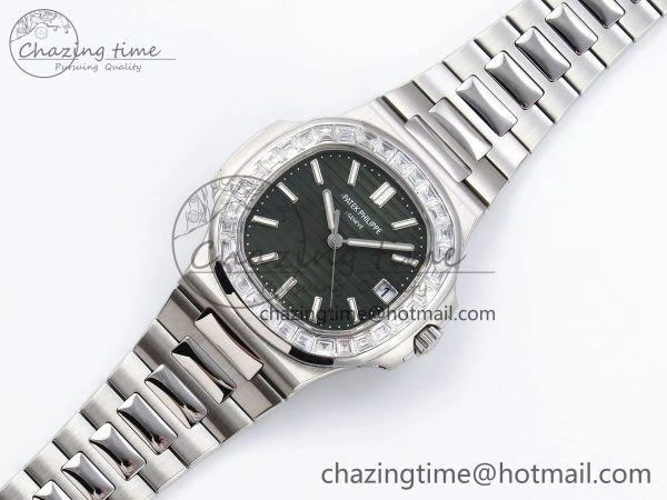 Supportive CUSTOM MODDED NAUTILUS 5711 1300A-001 BUFF 1:1 Edition Diamonds Bezel Green Dial On SS Bracelet PPM324 Super Clone 10851