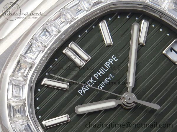 Supportive CUSTOM MODDED NAUTILUS 5711 1300A-001 BUFF 1:1 Edition Diamonds Bezel Green Dial On SS Bracelet PPM324 Super Clone 10851