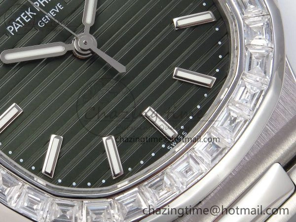 Supportive CUSTOM MODDED NAUTILUS 5711 1300A-001 BUFF 1:1 Edition Diamonds Bezel Green Dial On SS Bracelet PPM324 Super Clone 10851