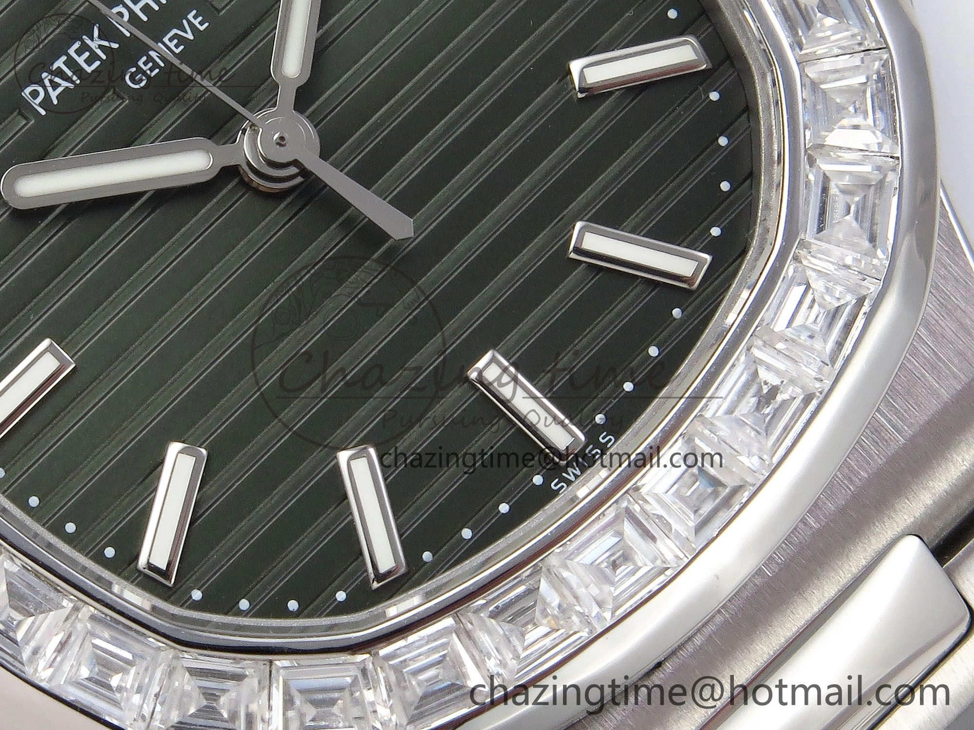 Supportive CUSTOM MODDED NAUTILUS 5711 1300A-001 BUFF 1:1 Edition Diamonds Bezel Green Dial On SS Bracelet PPM324 Super Clone 10851