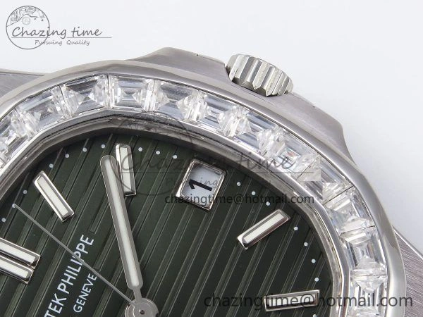 Supportive CUSTOM MODDED NAUTILUS 5711 1300A-001 BUFF 1:1 Edition Diamonds Bezel Green Dial On SS Bracelet PPM324 Super Clone 10851