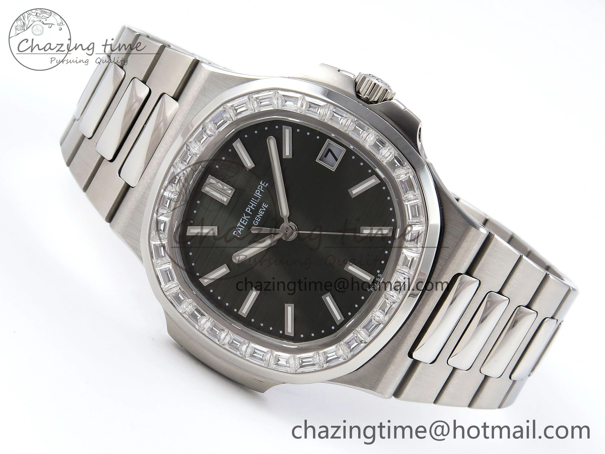Modern CUSTOM MODDED NAUTILUS 5711 1300A-001 SWF 1:1 Edition Diamond Bezel Green Dial On SS Bracelet PPM324 Super Clone 10852
