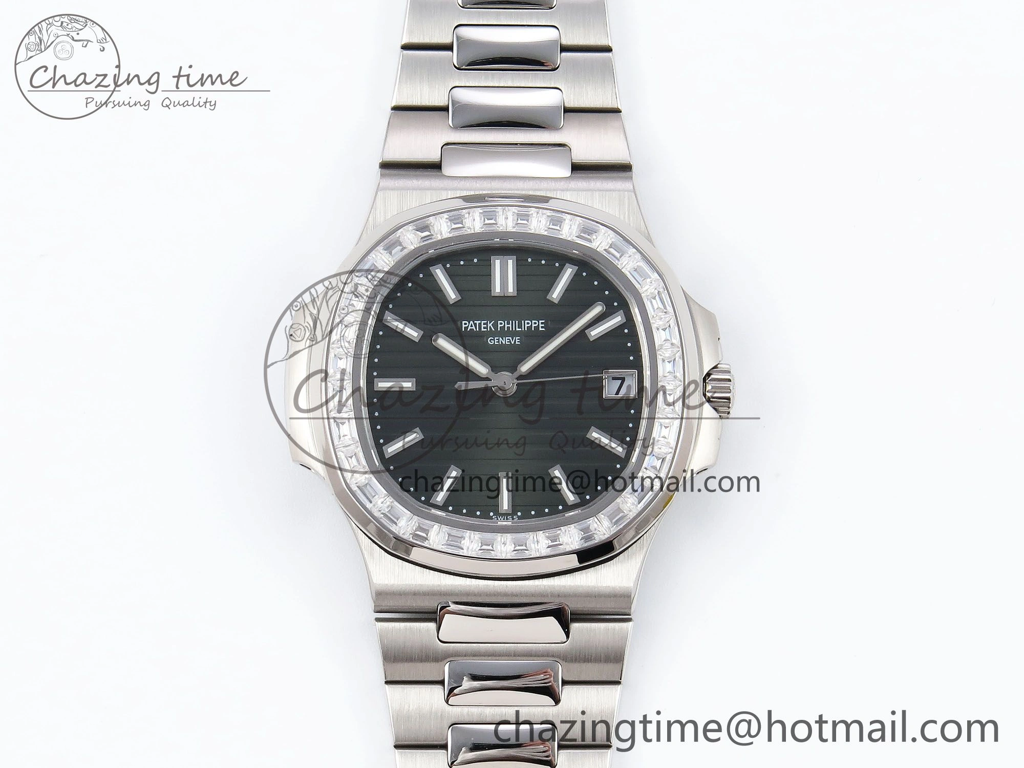 Modern CUSTOM MODDED NAUTILUS 5711 1300A-001 SWF 1:1 Edition Diamond Bezel Green Dial On SS Bracelet PPM324 Super Clone 10852