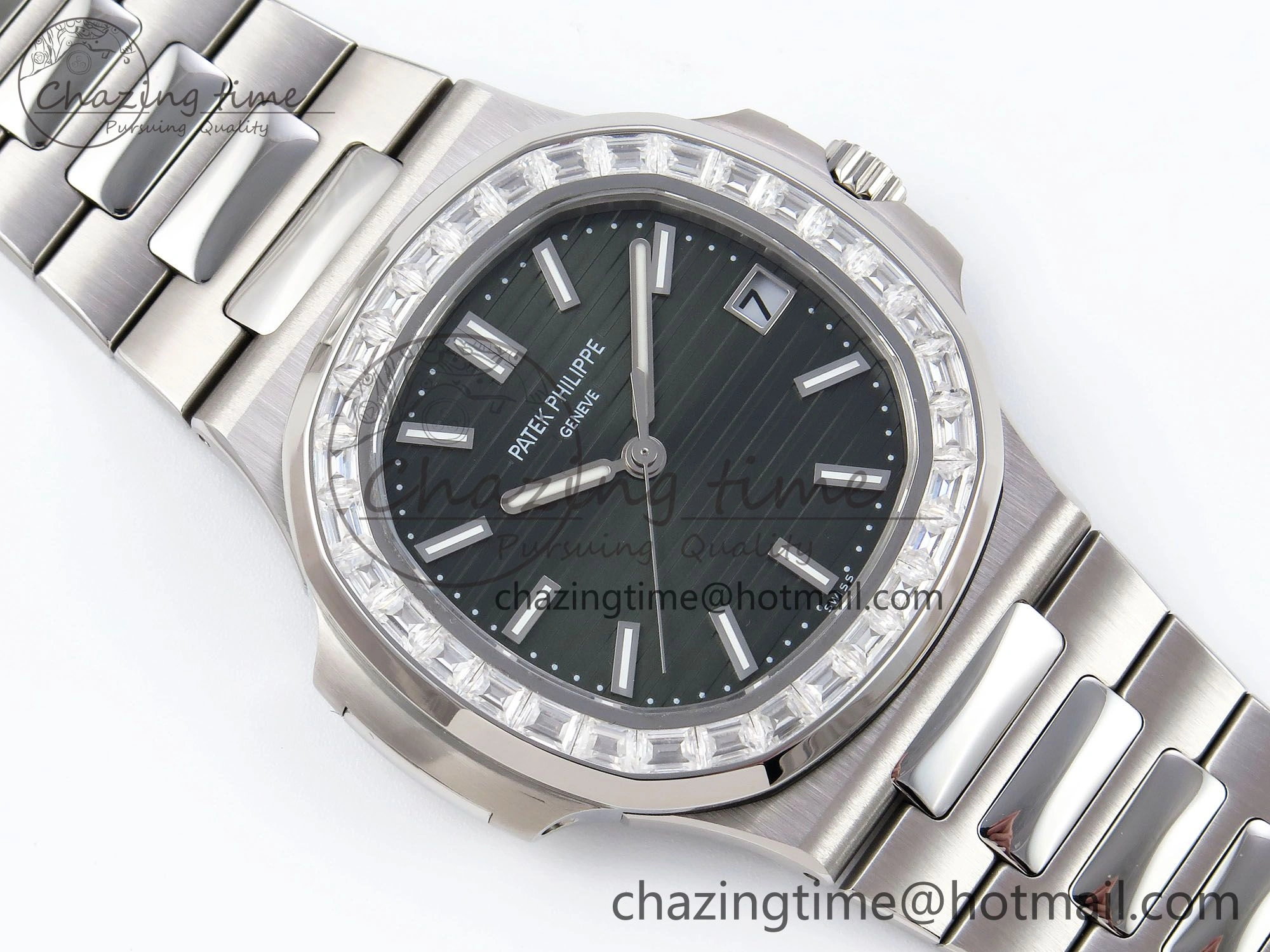 Modern CUSTOM MODDED NAUTILUS 5711 1300A-001 SWF 1:1 Edition Diamond Bezel Green Dial On SS Bracelet PPM324 Super Clone 10852
