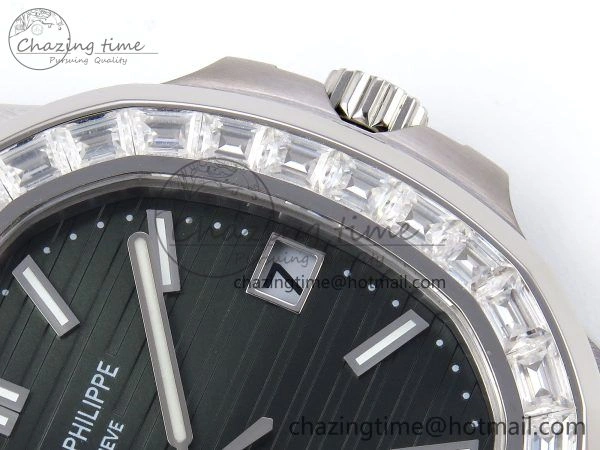 Modern CUSTOM MODDED NAUTILUS 5711 1300A-001 SWF 1:1 Edition Diamond Bezel Green Dial On SS Bracelet PPM324 Super Clone 10852