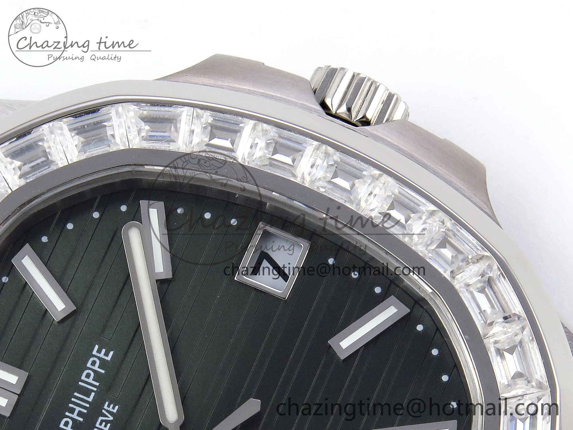 Modern CUSTOM MODDED NAUTILUS 5711 1300A-001 SWF 1:1 Edition Diamond Bezel Green Dial On SS Bracelet PPM324 Super Clone 10852