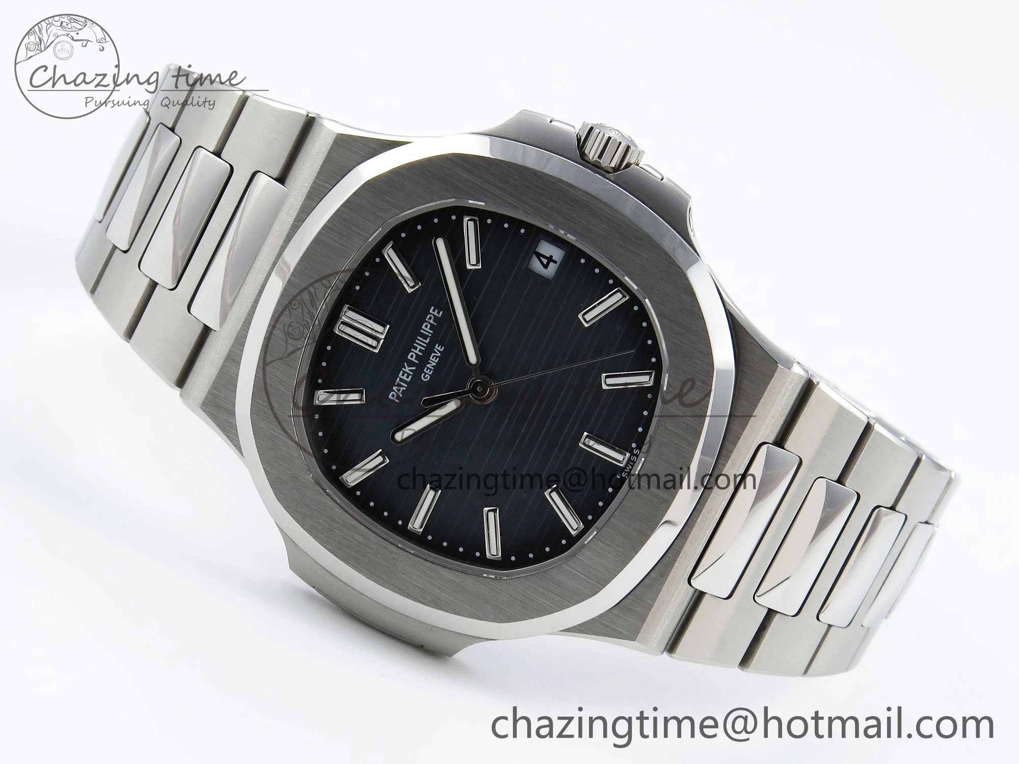 TravelReady CUSTOM MODDED NAUTILUS 5711 1A SS SWF 1:1 BEST EDITION BLUE DIAL ON SS BRACELET VSV Engravings 10855