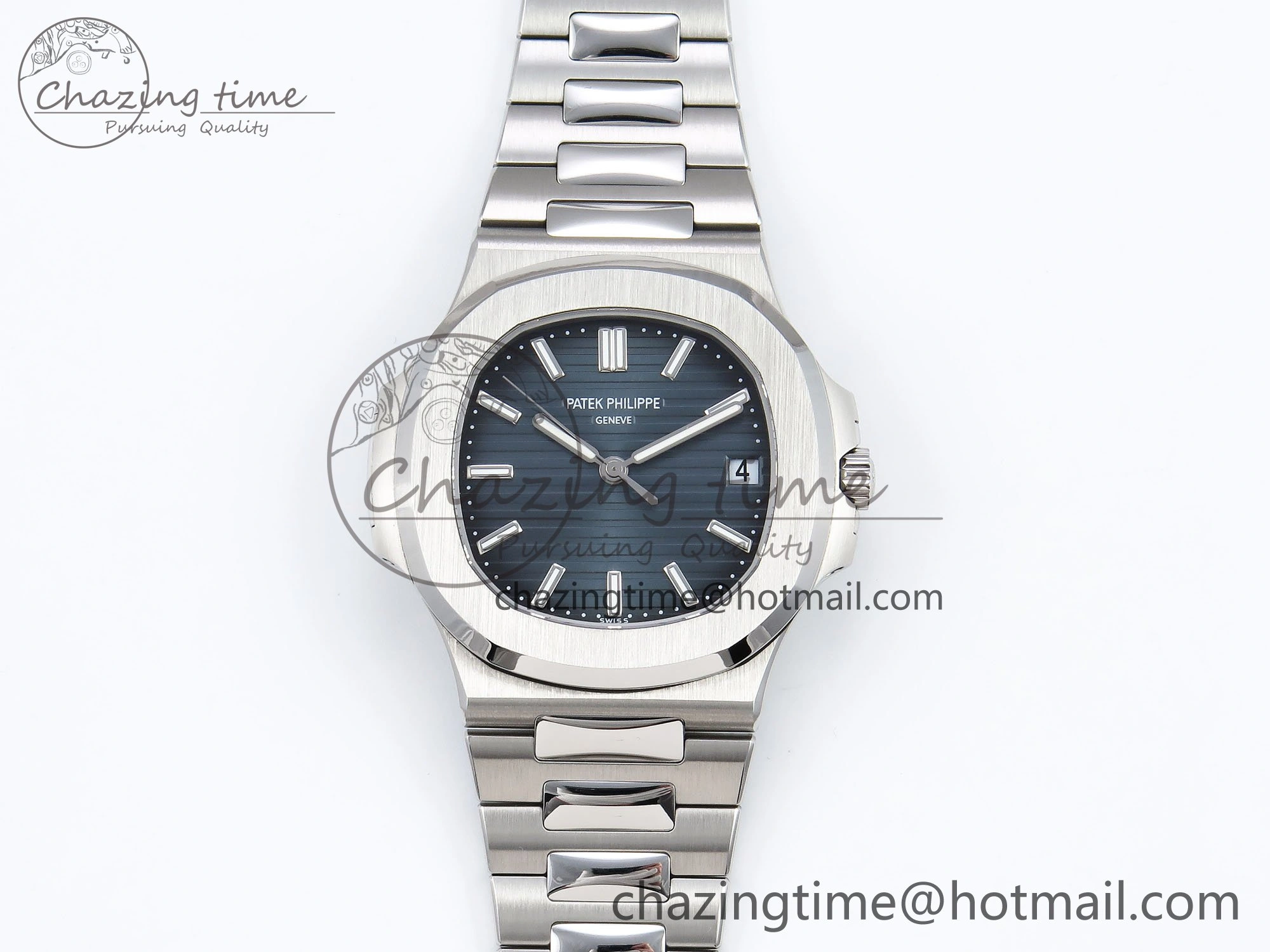 TravelReady CUSTOM MODDED NAUTILUS 5711 1A SS SWF 1:1 BEST EDITION BLUE DIAL ON SS BRACELET VSV Engravings 10855