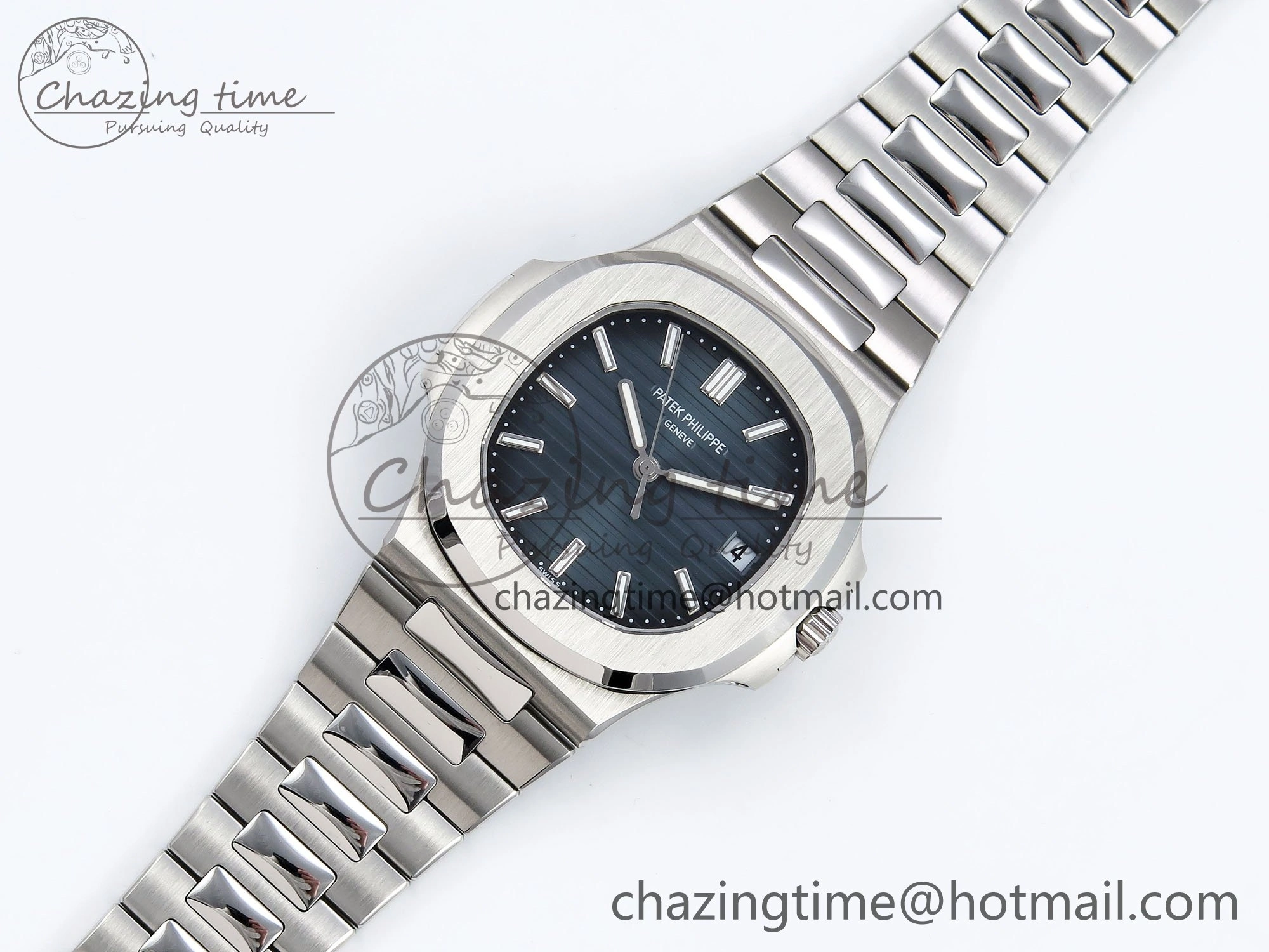 TravelReady CUSTOM MODDED NAUTILUS 5711 1A SS SWF 1:1 BEST EDITION BLUE DIAL ON SS BRACELET VSV Engravings 10855