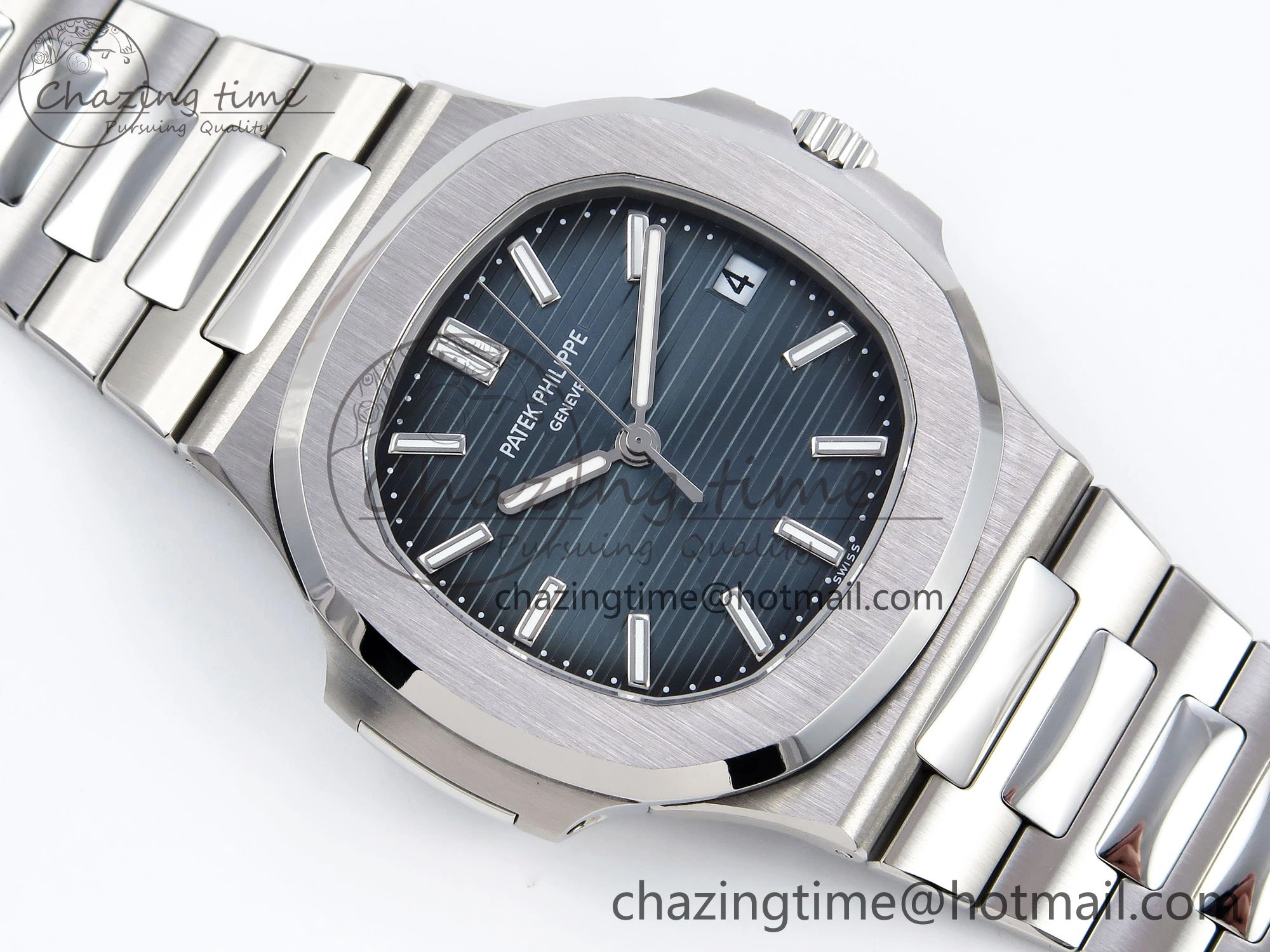 TravelReady CUSTOM MODDED NAUTILUS 5711 1A SS SWF 1:1 BEST EDITION BLUE DIAL ON SS BRACELET VSV Engravings 10855
