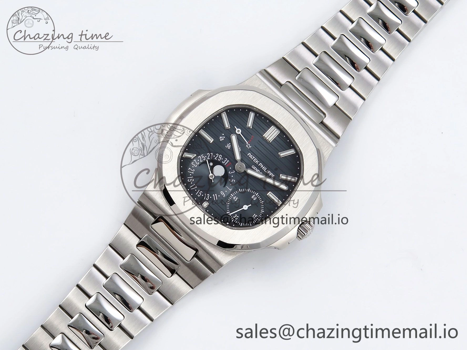 CUSTOM MODDED NAUTILUS 5712 SS SWF 1:1 BEST EDITION BLUE DIAL ON SS BRACELET A240 ( VSV Engravings，New Folding Clasp ) V AllSeason 8676