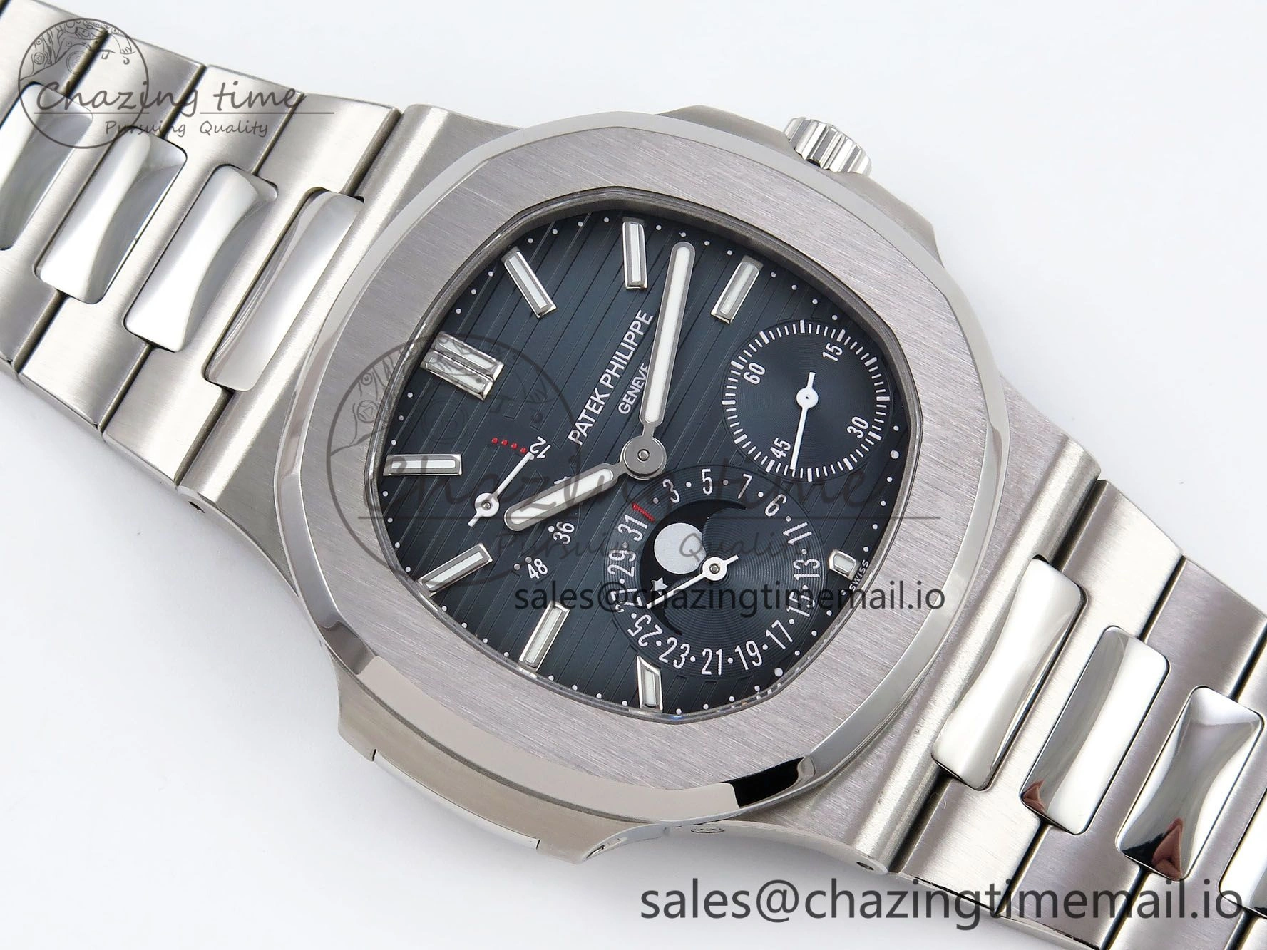 CUSTOM MODDED NAUTILUS 5712 SS SWF 1:1 BEST EDITION BLUE DIAL ON SS BRACELET A240 ( VSV Engravings，New Folding Clasp ) V AllSeason 8676