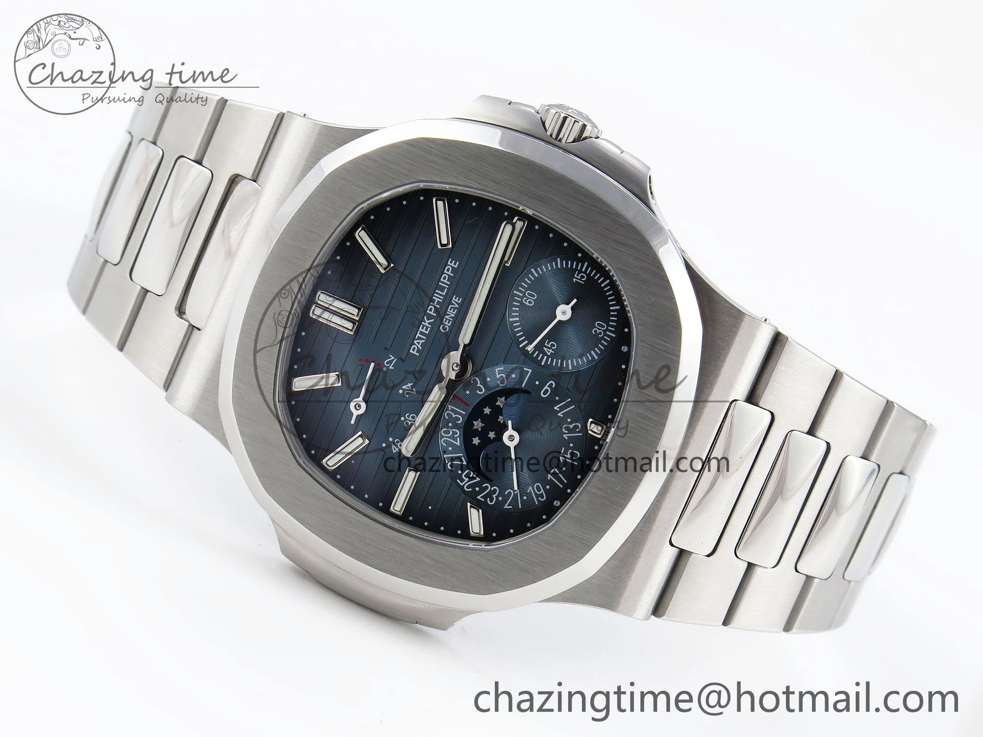 CUSTOM MODDED NAUTILUS 5712 SS VSV 1:1 BEST EDITION BLUE DIAL ON SS BRACELET A240 SUPER CLONE V3 (New Folding Clasp) Soft 10844