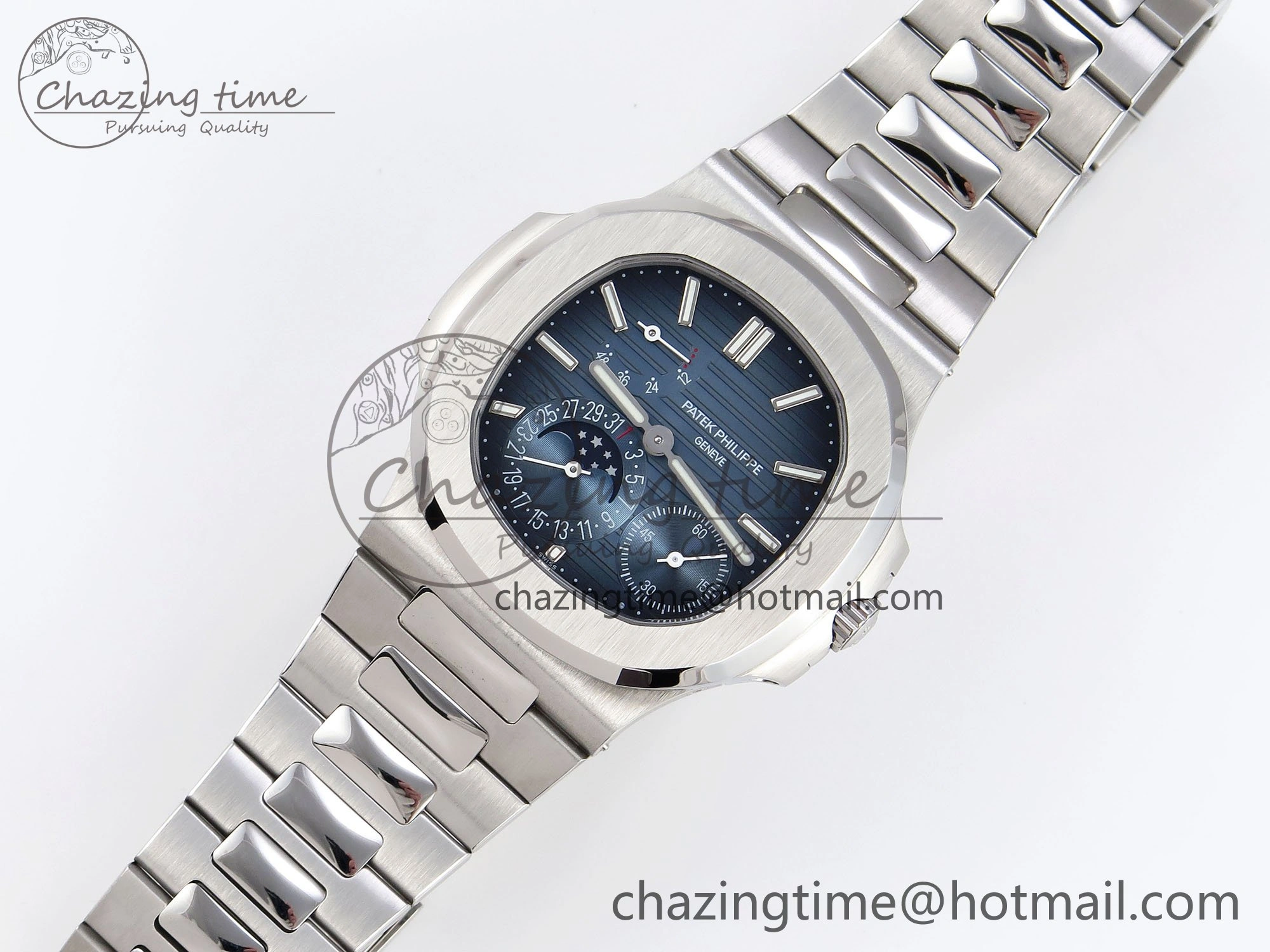 CUSTOM MODDED NAUTILUS 5712 SS VSV 1:1 BEST EDITION BLUE DIAL ON SS BRACELET A240 SUPER CLONE V3 (New Folding Clasp) Soft 10844