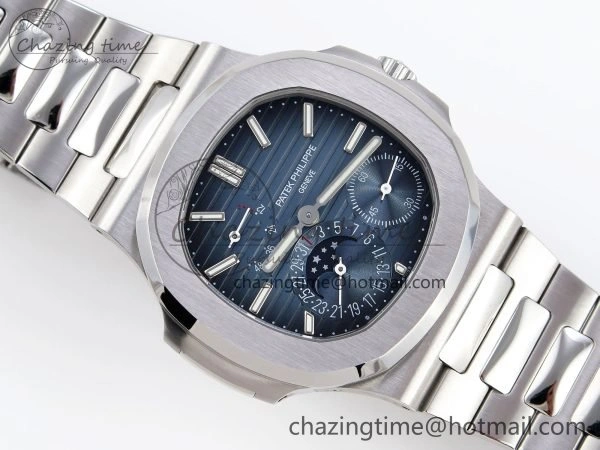 CUSTOM MODDED NAUTILUS 5712 SS VSV 1:1 BEST EDITION BLUE DIAL ON SS BRACELET A240 SUPER CLONE V3 (New Folding Clasp) Soft 10844