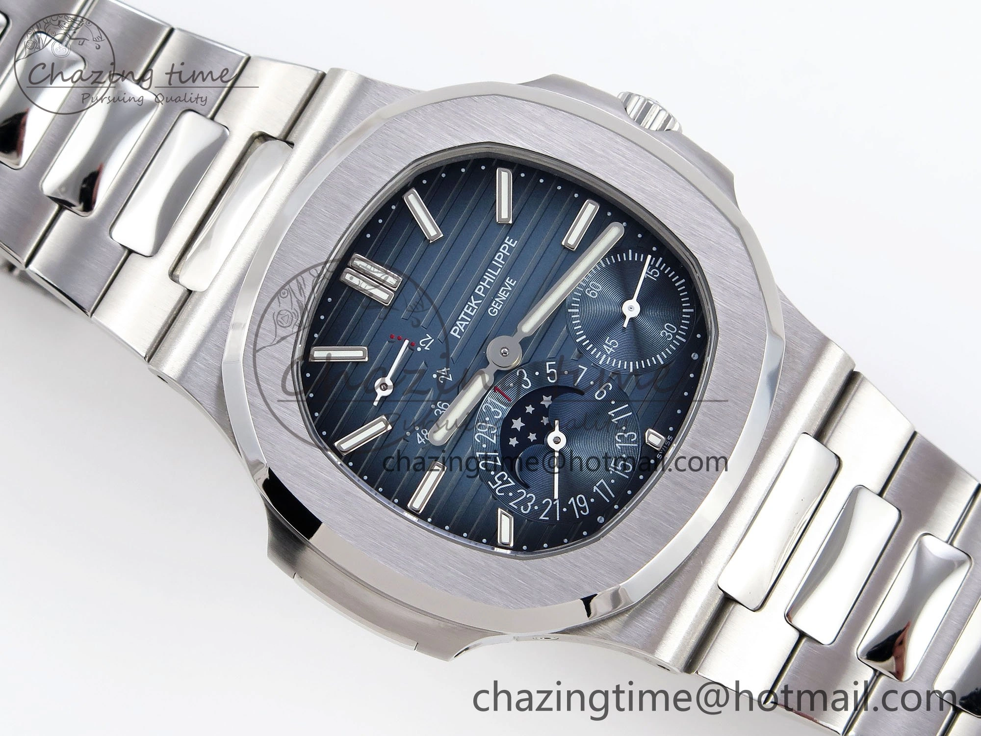CUSTOM MODDED NAUTILUS 5712 SS VSV 1:1 BEST EDITION BLUE DIAL ON SS BRACELET A240 SUPER CLONE V3 (New Folding Clasp) Soft 10844