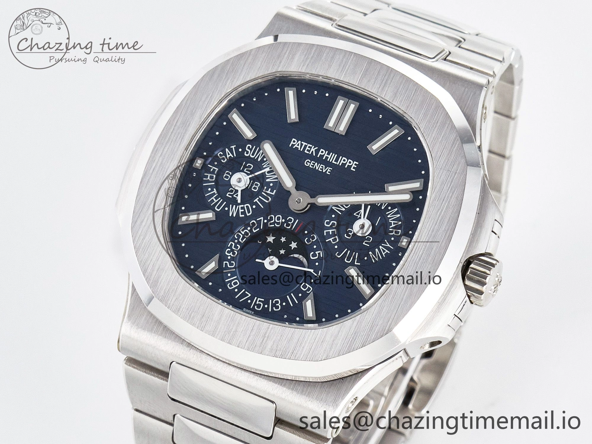 CUSTOM MODDED NAUTILUS 5740 1G Perpetual Calendar PPM 1:1 BEST EDITION BLUE DIAL ON SS BRACELET PPM240 Q SUPER CLONE MOVEMENT HighQuality 10838