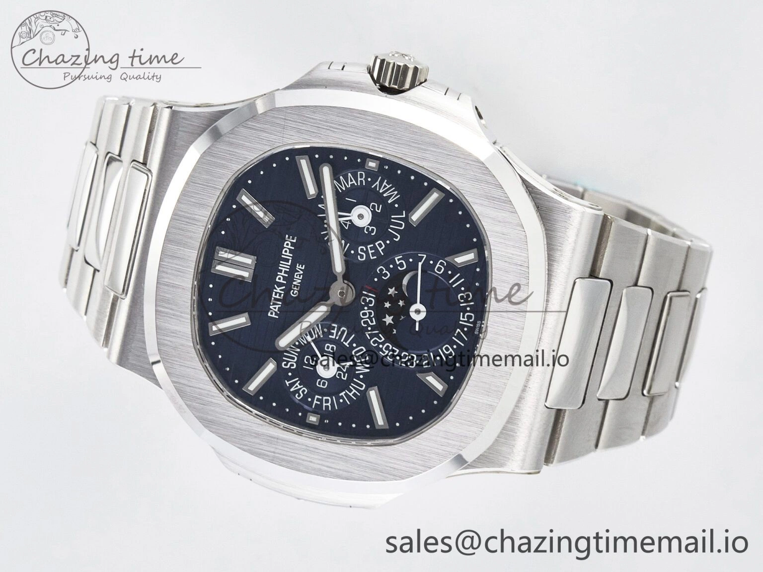 CUSTOM MODDED NAUTILUS 5740 1G Perpetual Calendar PPM 1:1 BEST EDITION BLUE DIAL ON SS BRACELET PPM240 Q SUPER CLONE MOVEMENT HighQuality 10838