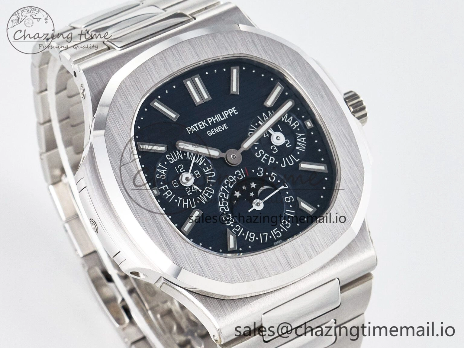CUSTOM MODDED NAUTILUS 5740 1G Perpetual Calendar PPM 1:1 BEST EDITION BLUE DIAL ON SS BRACELET PPM240 Q SUPER CLONE MOVEMENT HighQuality 10838