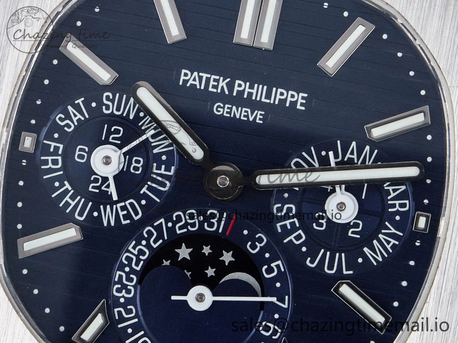 CUSTOM MODDED NAUTILUS 5740 1G Perpetual Calendar PPM 1:1 BEST EDITION BLUE DIAL ON SS BRACELET PPM240 Q SUPER CLONE MOVEMENT HighQuality 10838