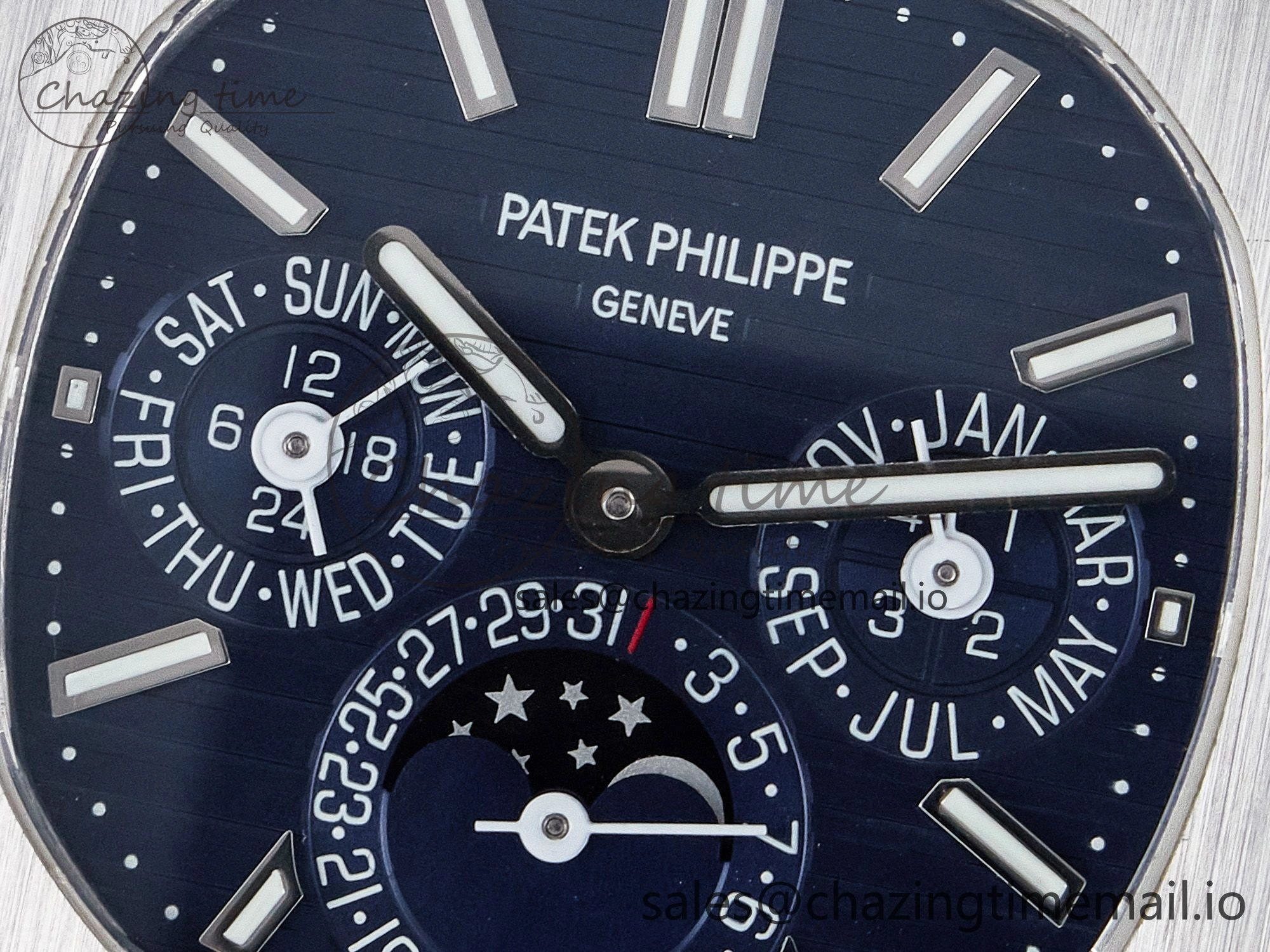 CUSTOM MODDED NAUTILUS 5740 1G Perpetual Calendar PPM 1:1 BEST EDITION BLUE DIAL ON SS BRACELET PPM240 Q SUPER CLONE MOVEMENT HighQuality 10838