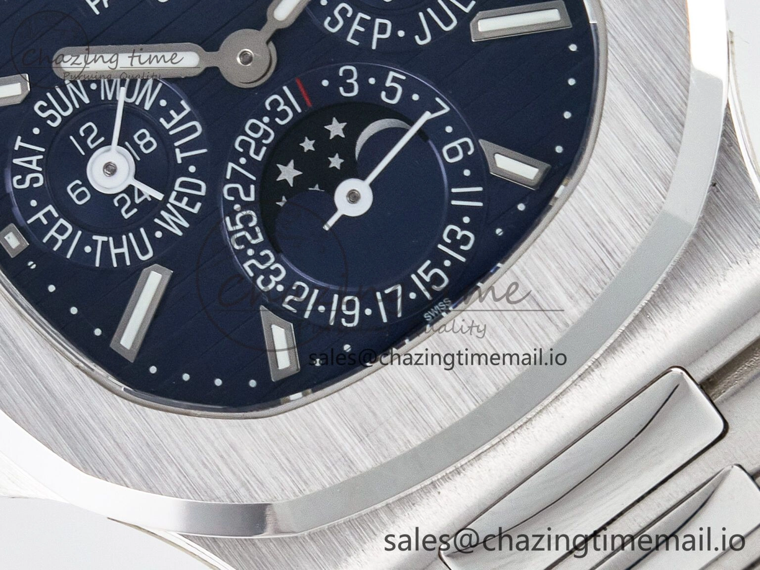 CUSTOM MODDED NAUTILUS 5740 1G Perpetual Calendar PPM 1:1 BEST EDITION BLUE DIAL ON SS BRACELET PPM240 Q SUPER CLONE MOVEMENT HighQuality 10838