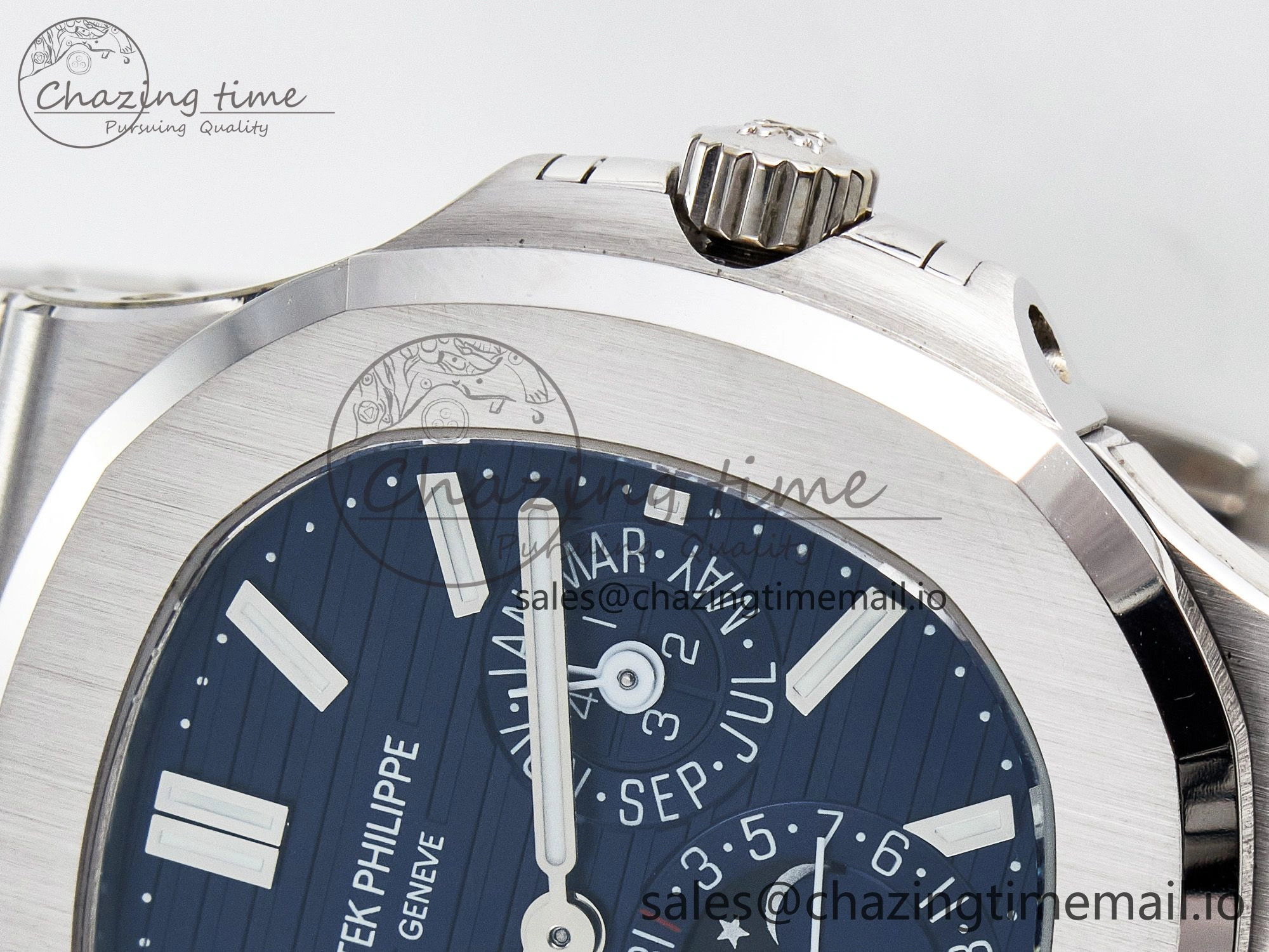 CUSTOM MODDED NAUTILUS 5740 1G Perpetual Calendar PPM 1:1 BEST EDITION BLUE DIAL ON SS BRACELET PPM240 Q SUPER CLONE MOVEMENT HighQuality 10838