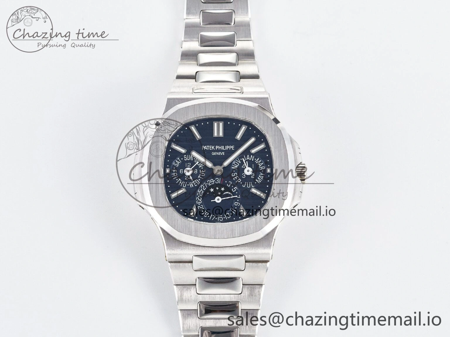 CUSTOM MODDED NAUTILUS 5740 1G Perpetual Calendar PPM 1:1 BEST EDITION BLUE DIAL ON SS BRACELET PPM240 Q SUPER CLONE MOVEMENT HighQuality 10838