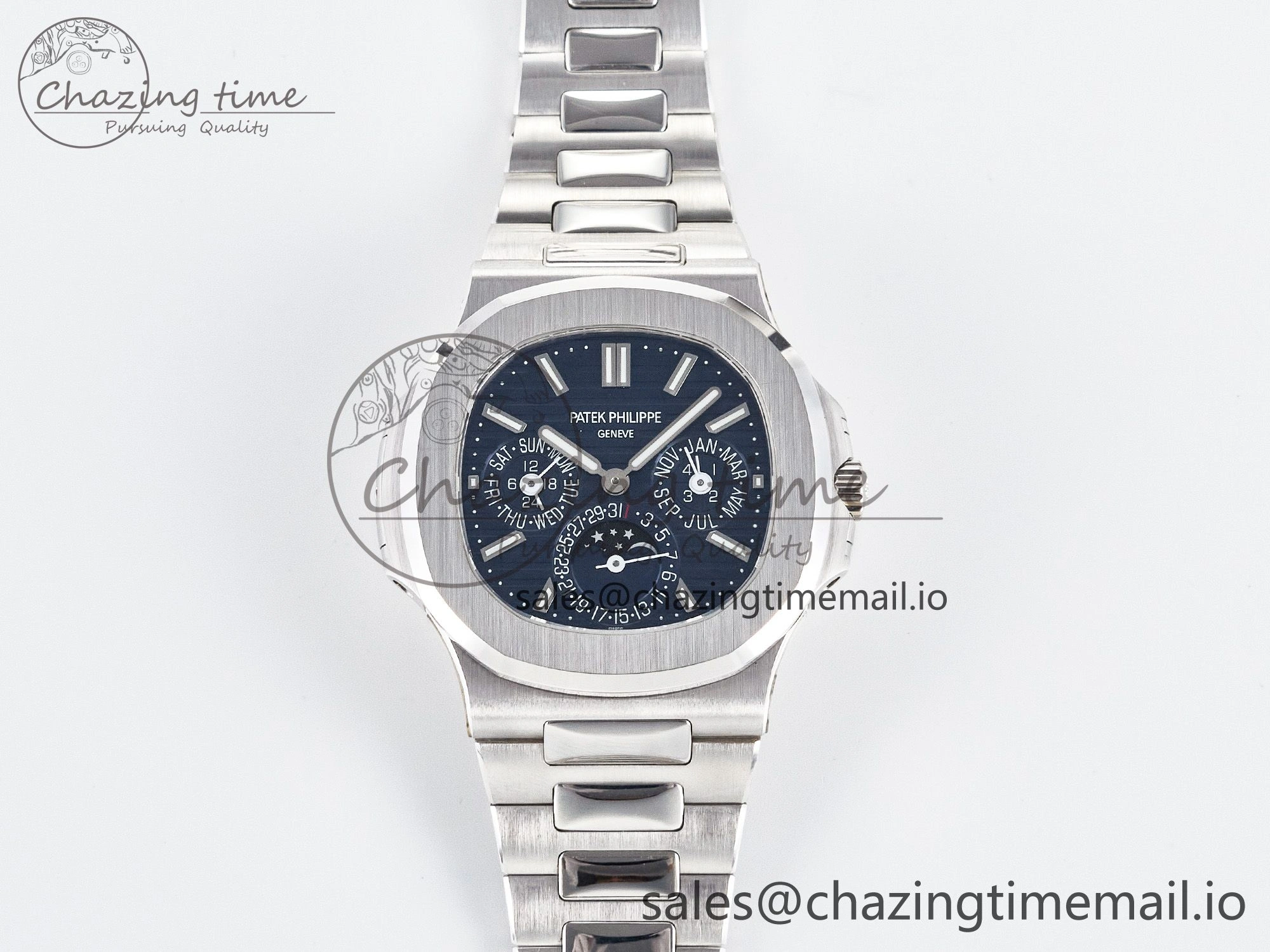 CUSTOM MODDED NAUTILUS 5740 1G Perpetual Calendar PPM 1:1 BEST EDITION BLUE DIAL ON SS BRACELET PPM240 Q SUPER CLONE MOVEMENT HighQuality 10838