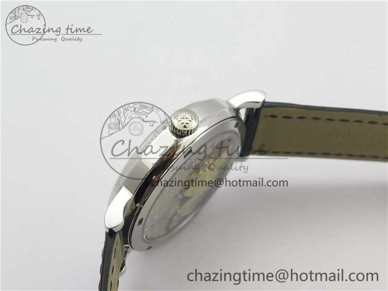 Durable Calatrava 5120 SS TWF Best Edition White Dial on Black Leather Strap A240 (Free Bracelet) 8955