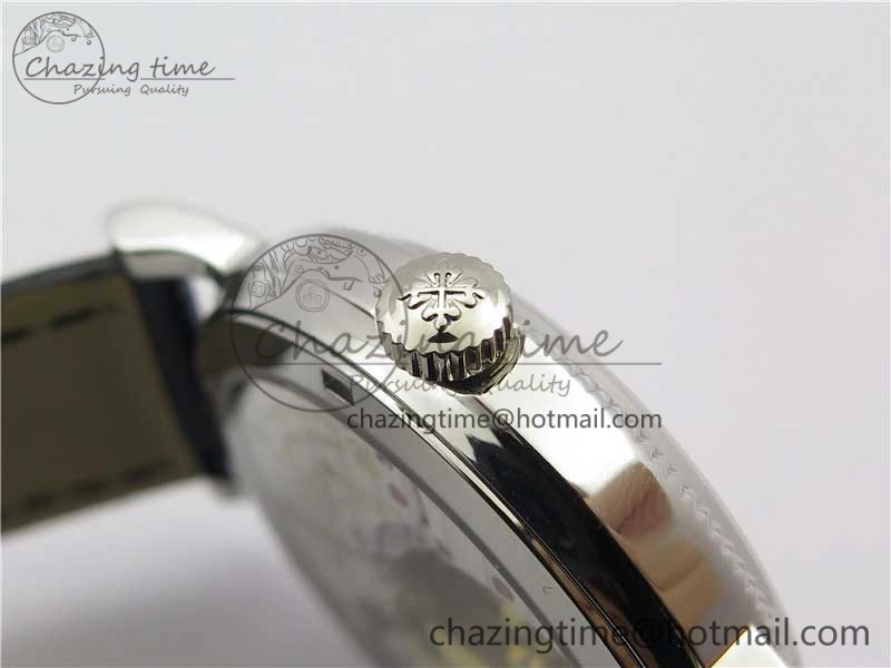 Durable Calatrava 5120 SS TWF Best Edition White Dial on Black Leather Strap A240 (Free Bracelet) 8955