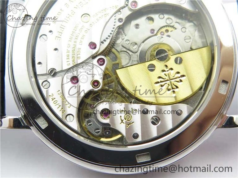 Durable Calatrava 5120 SS TWF Best Edition White Dial on Black Leather Strap A240 (Free Bracelet) 8955