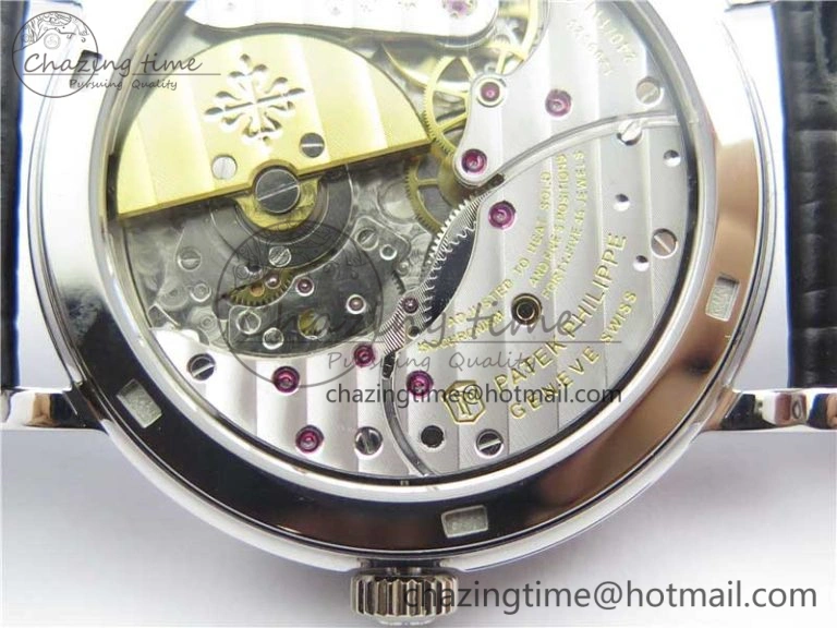 Durable Calatrava 5120 SS TWF Best Edition White Dial on Black Leather Strap A240 (Free Bracelet) 8955