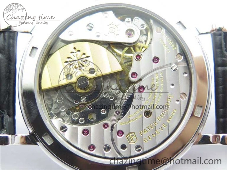 Durable Calatrava 5120 SS TWF Best Edition White Dial on Black Leather Strap A240 (Free Bracelet) 8955