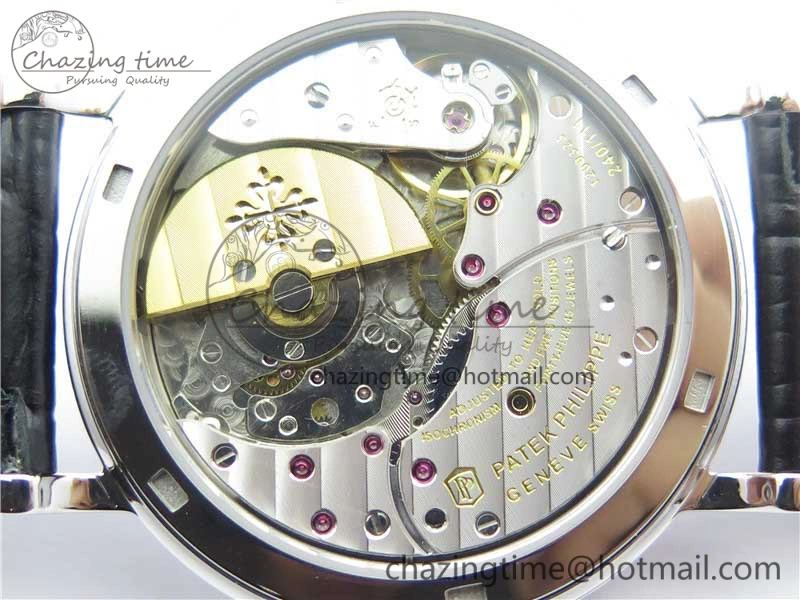 Durable Calatrava 5120 SS TWF Best Edition White Dial on Black Leather Strap A240 (Free Bracelet) 8955