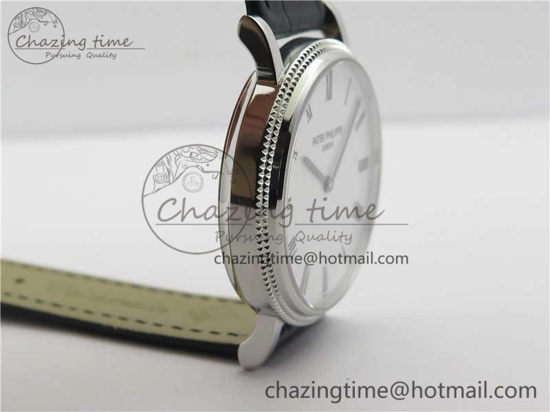 Durable Calatrava 5120 SS TWF Best Edition White Dial on Black Leather Strap A240 (Free Bracelet) 8955