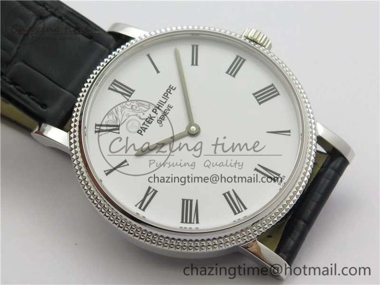 Durable Calatrava 5120 SS TWF Best Edition White Dial on Black Leather Strap A240 (Free Bracelet) 8955