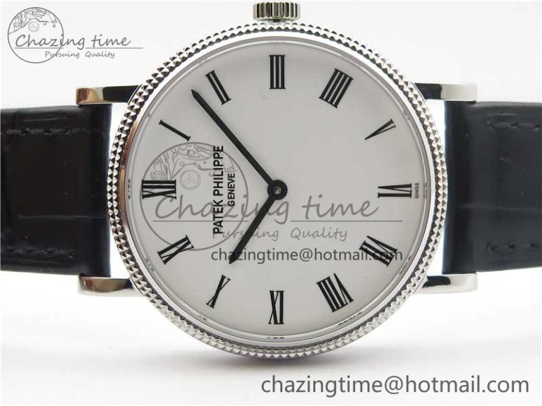 Durable Calatrava 5120 SS TWF Best Edition White Dial on Black Leather Strap A240 (Free Bracelet) 8955