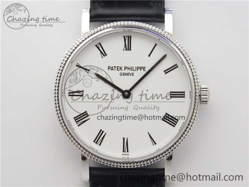 Durable Calatrava 5120 SS TWF Best Edition White Dial on Black Leather Strap A240 (Free Bracelet) 8955