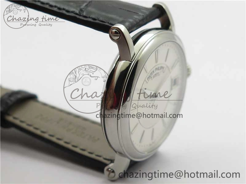 Calatrava 5153 SS ZF 1:1 Best Edition White Dial on Black Leather Strap A324CS Lightweight 8883